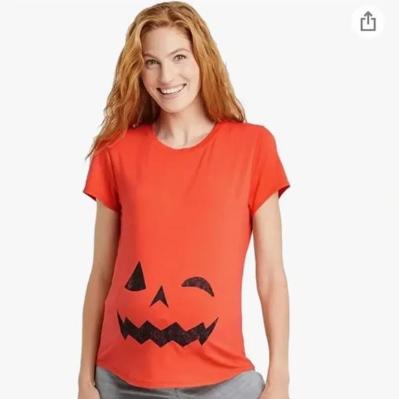 Isabel Maternity by Ingrid & Isabel Tops - Isabel Maternity Jack O' Lantern Pumpkin Baby Bump Maternity T-shirt Orange L